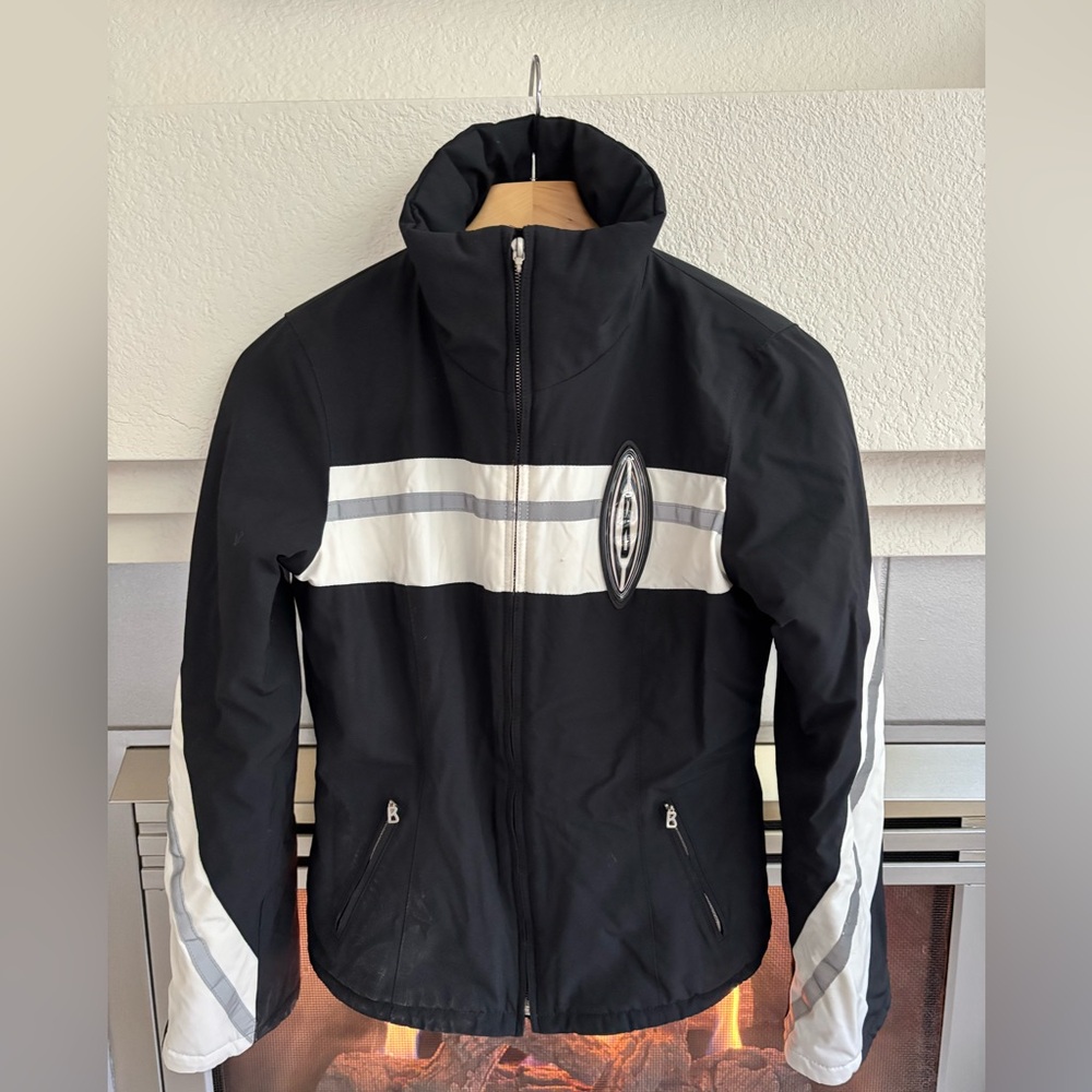 BOGNER Black White Performance Jacket Reflective Stripe Skiing Snowboard Size 8